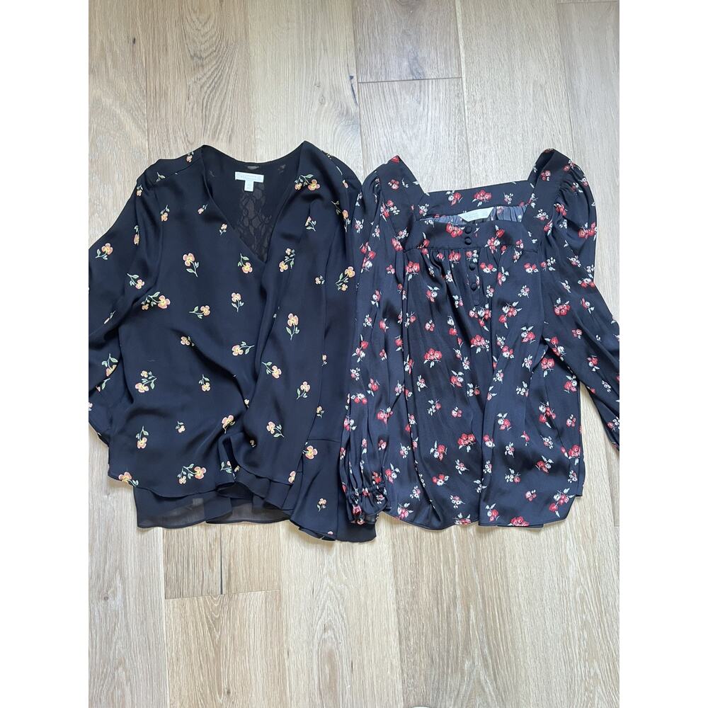 EUC! Lot of 2 LC Lauren Conrad Top L & XL Black Floral Lace Flowy Airy Sheer